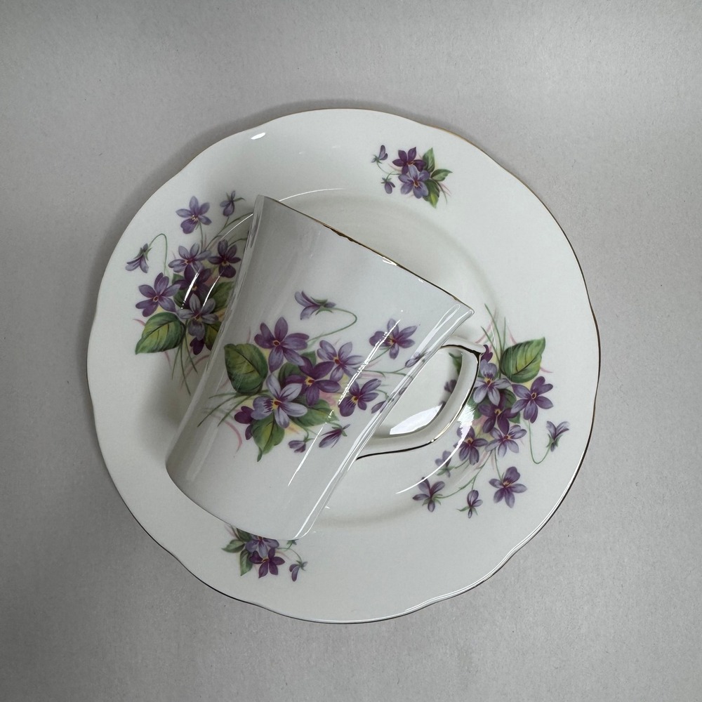 Duchess Fine Bone China Mug Plate Luncheon Set Violets Gold Trim England